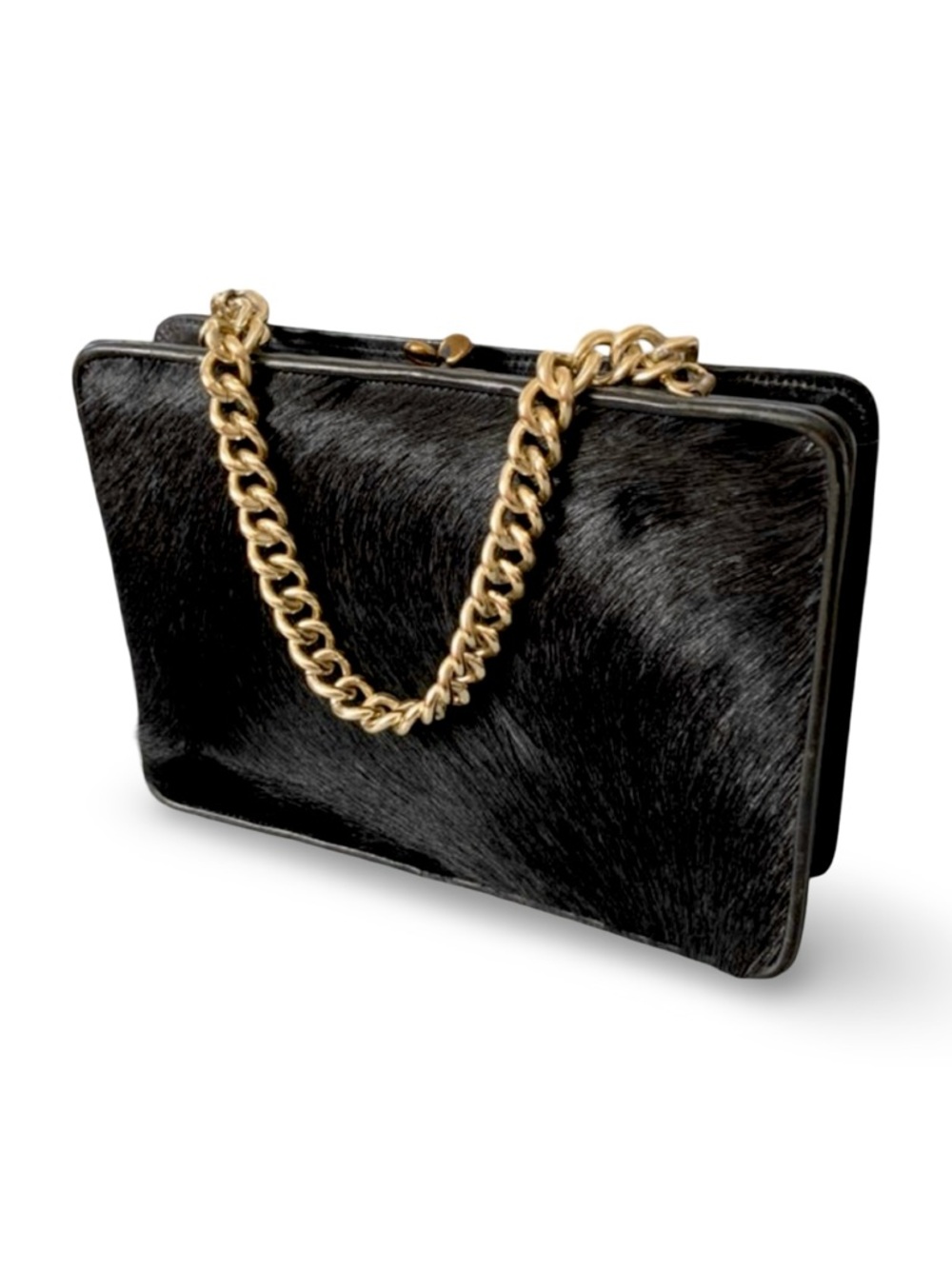 1950s Walter Katten Calf hair fur lady’s purse hand bag black Vintage